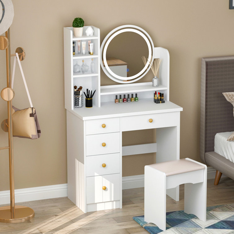 Ebern Designs Make Up Vanity Set With LED Mirror & Strong Storage Wayfair